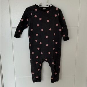 Girls Black One-Piece Romper with Pink Polka Dots